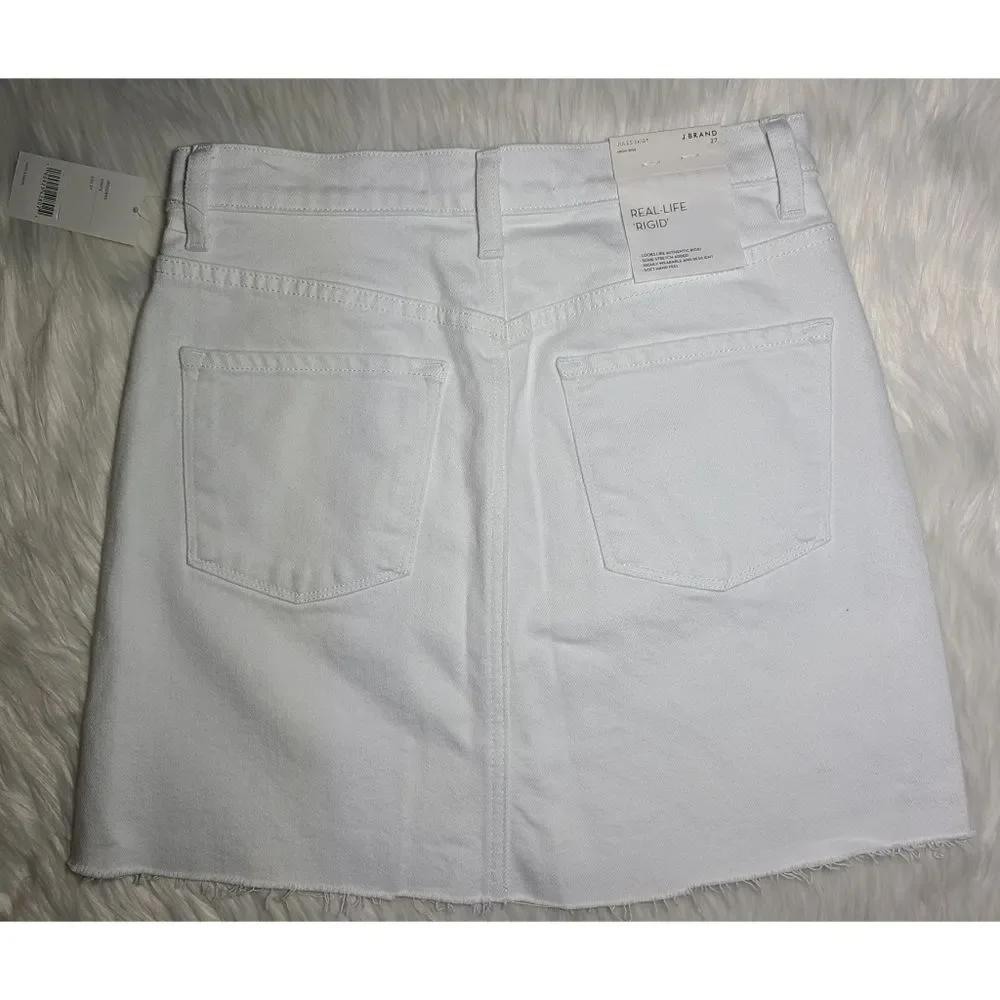 NWT|J Brand Jules High Rise Raw Hem White Denim Mini Skirt, 27